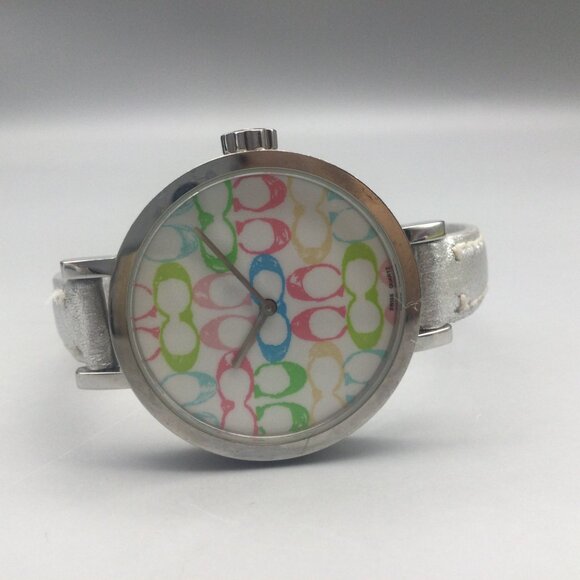 Coach Signature Watch Women 33mm Logo Dial Silver Tone Leather Band New Battery main image 9